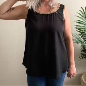 Black Tank Top with Gold Metal Detail